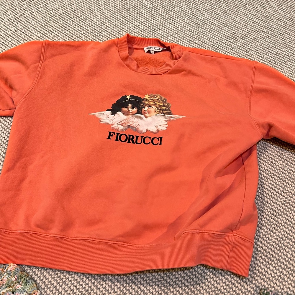 Fiorucci Orange Sweatshirt with Angel Graphic